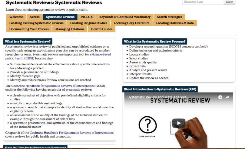 Screenshot of Systematic Reviews Guide